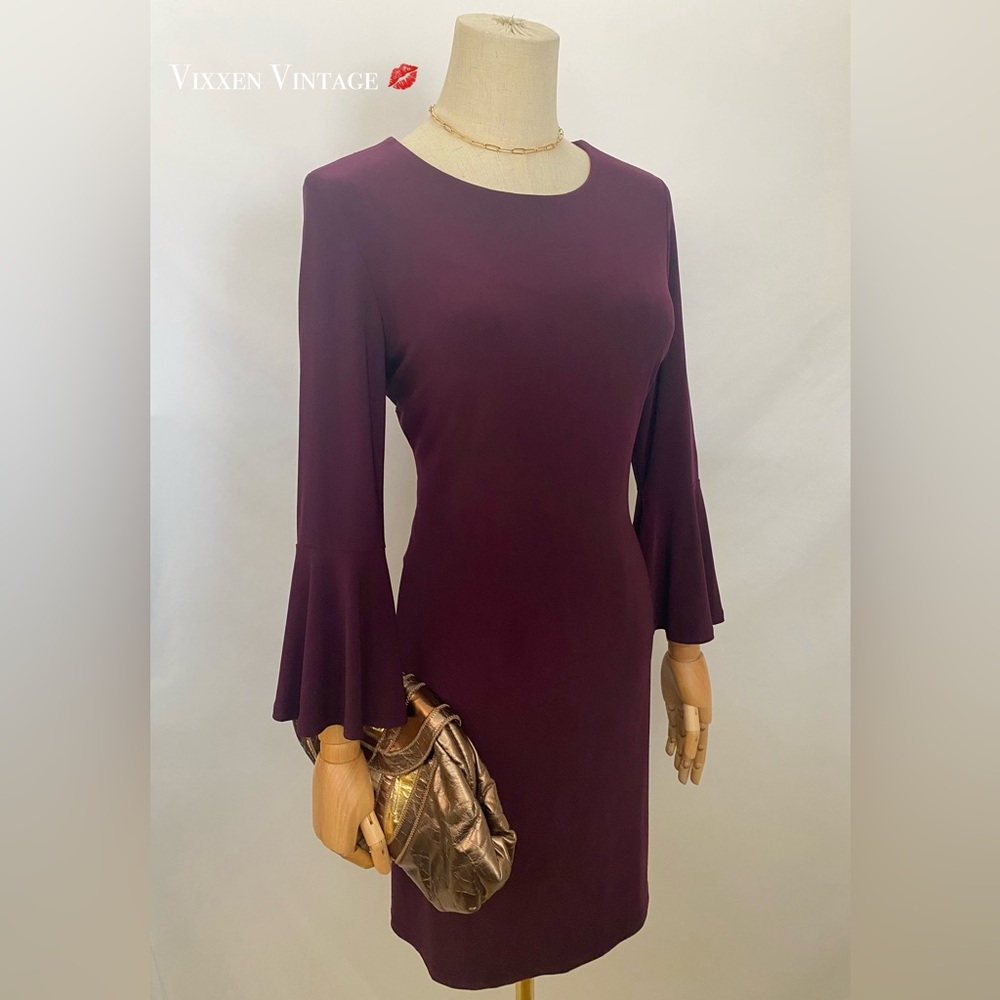 TOMMY HILFIGER 'BELL SLEEVE SHEATH DRESS' IN AUBERGINE - Picture 1 of 5